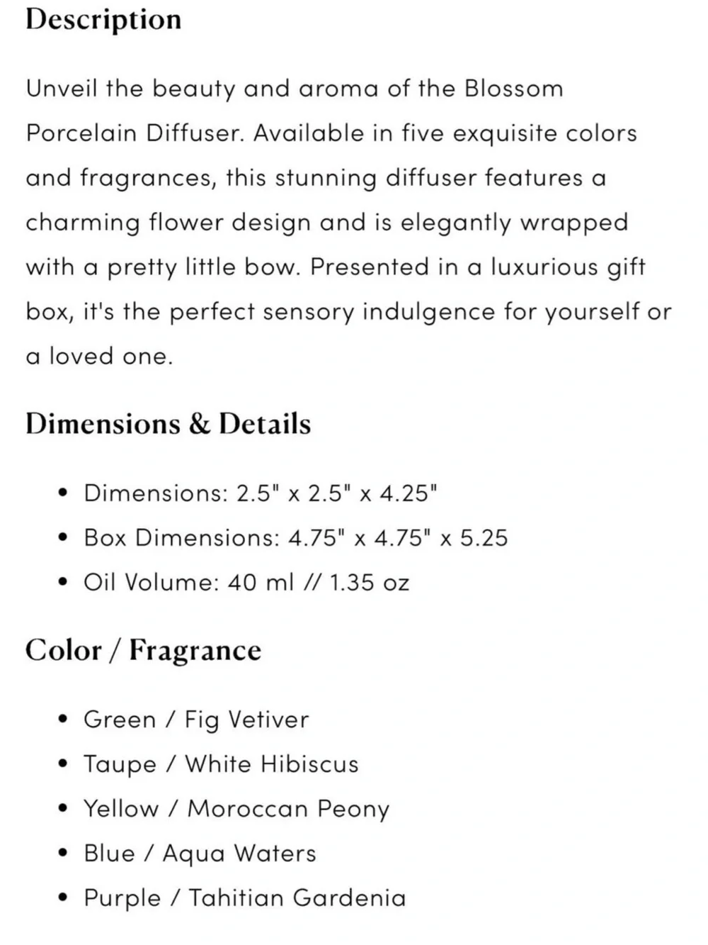 Zodax Blossom Porcelain Flower Oil Diffuser - Fig Vetiver 40ml